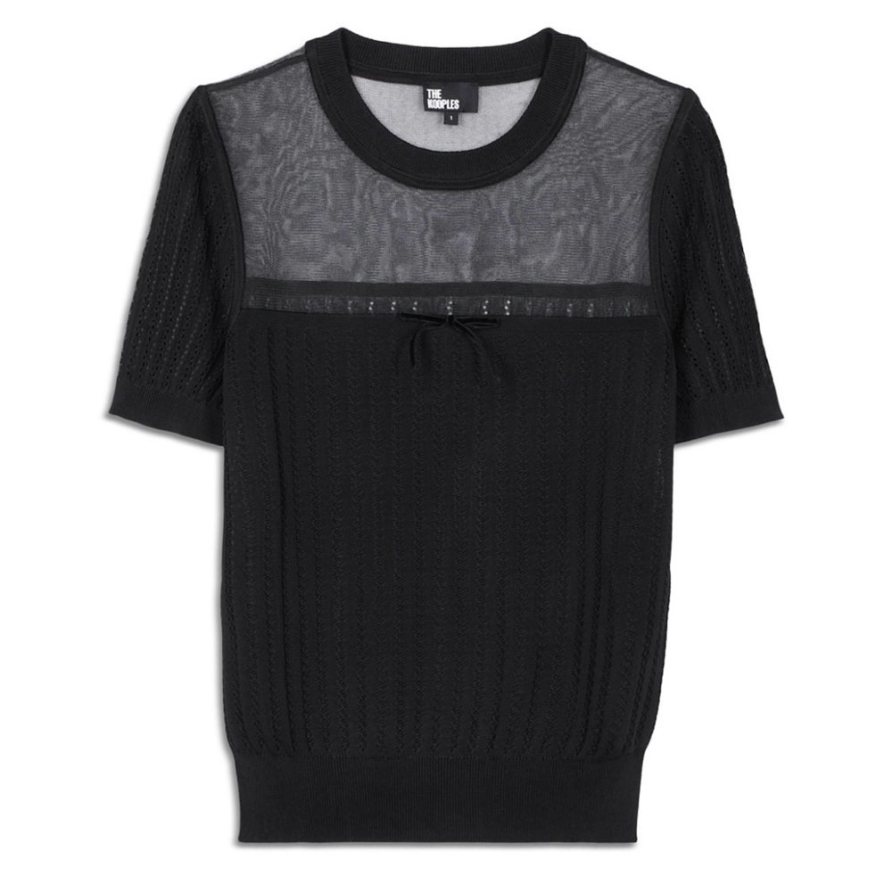 NWT The Kooples Openwork-panel Short-sleeved Woven And Mesh Top